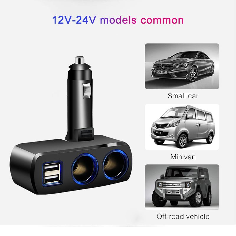 12V-24V Car Cigarette Lighter Socket Splitter Plug LED Auto Sockets Adapter USB Car Charger For Mobile Phone MP3 DVR Accessories