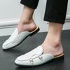 Fashion Fashion Trends Men Solid Color Leather Slippers for Men Dual-use Men Shoes with Double Buckle Shallow Flats Casual Shoe for Men