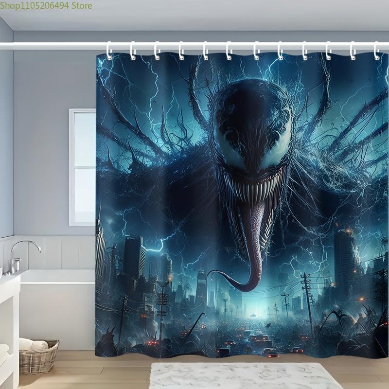 

Venom Themed Shower Curtain - No Drilling Required, Machine Washable Polyester with Hooks, Vibrant Cartoon Design for Home Bat 90x180cm