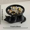Süße Schwarze Katze Schmuckschale Harz Katze Schmuckschale Mini Tier Tablett für Ringe Ohrringe Schlüssel Schminktisch Organizer Heimdeko
