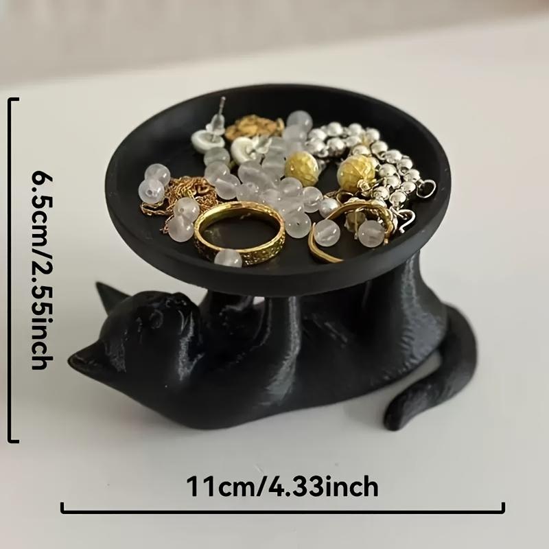 Süße Schwarze Katze Schmuckschale Harz Katze Schmuckschale Mini Tier Tablett für Ringe Ohrringe Schlüssel Schminktisch Organizer Heimdeko