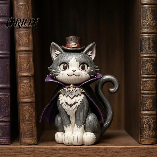 Holiday Shelf Decor Vintage Witch Cat Halloween Decoration, Small Wooden Spooky Home Decorations Figurine for Farmhouse Mantel, Bookshelf Table,