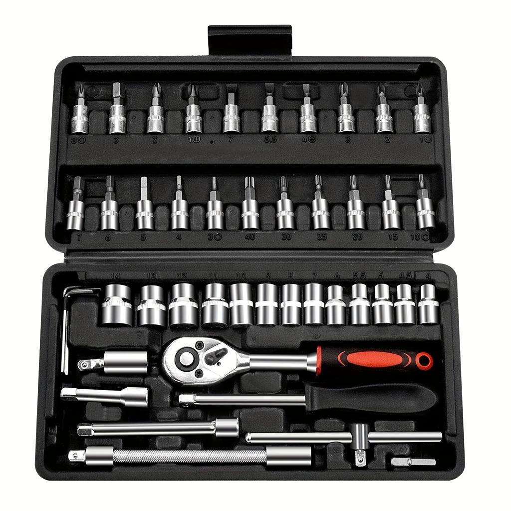 46pcs Car Repair Tool Kits Combination Ratchet Torque Spanner Metalworking 1/4-Inch Socket Wrench Set Auto Mechanic Repair Tools