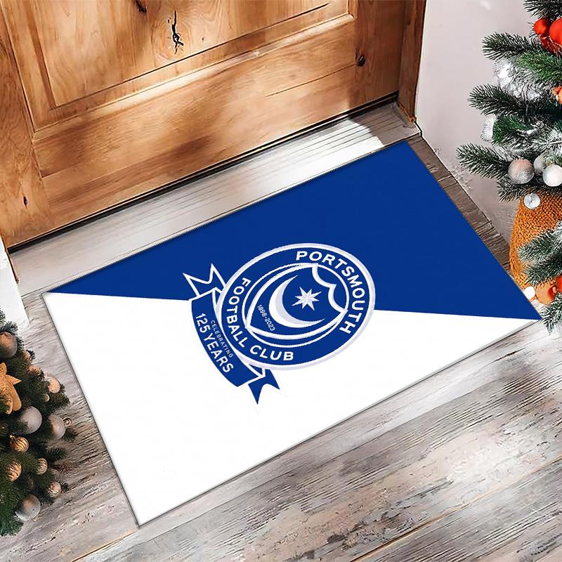 Tappeto Morbido Area Rug con Motivo Calcio Portsmouth FC Antiscivolo Tappeto per Pavimento Interno Tappetino Decorazione Sportiva per Camera da Letto