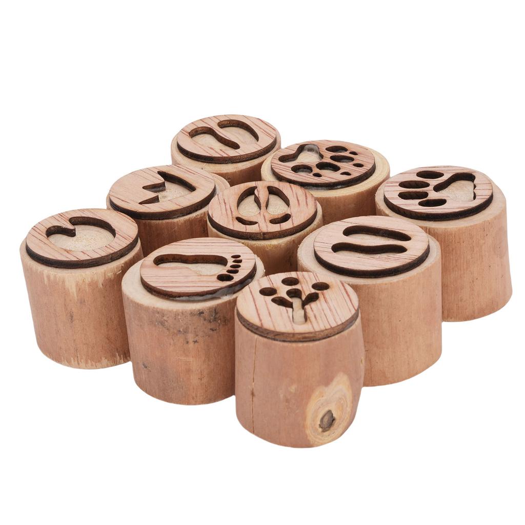9PCS Animal Pattern Stamps Sandal Wood Multifunctional Decorative Animals Print Stamps for Scrapbook