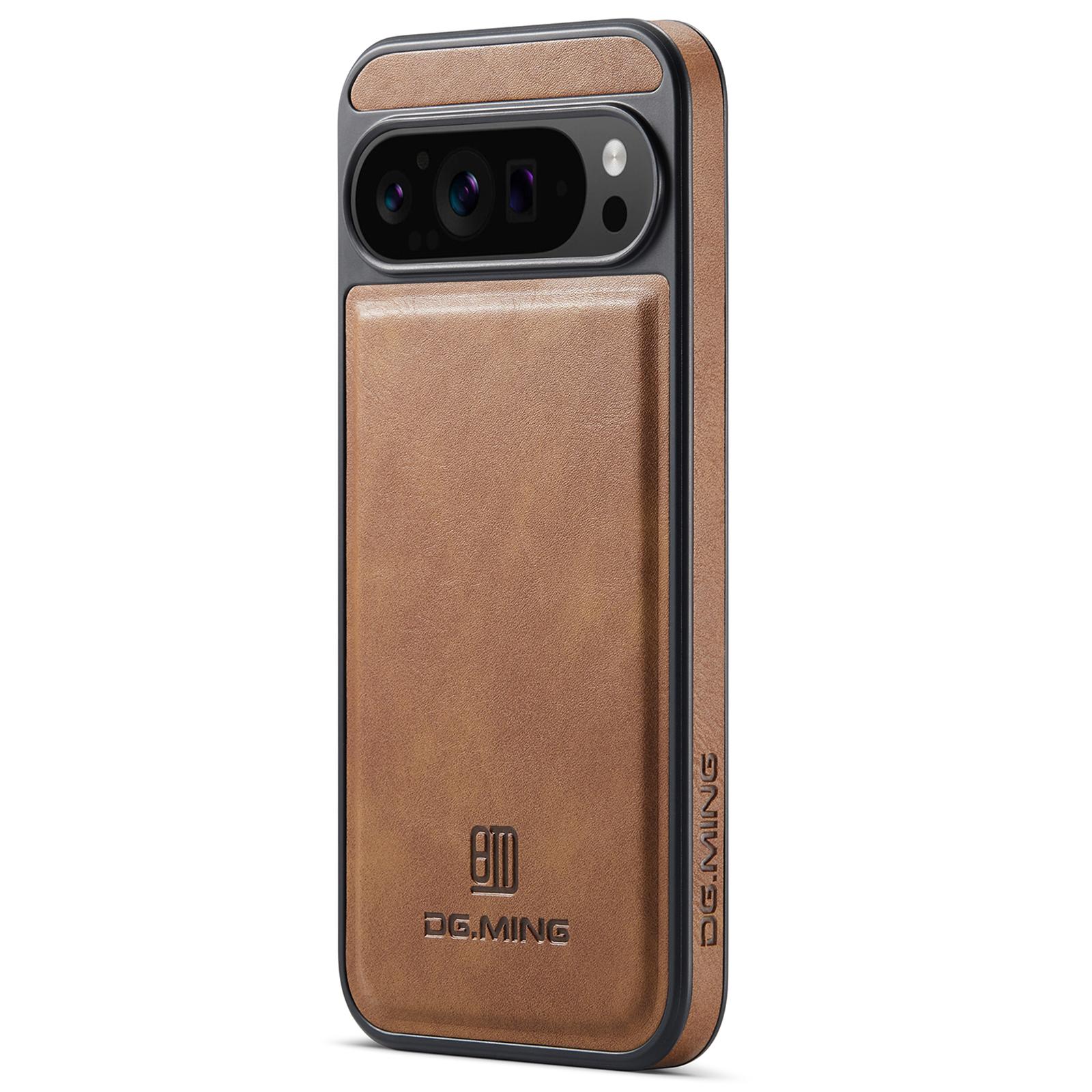 

DG.MING For Google Pixel 9 Pro XL Case Anti-Drop Leather Coated PC+TPU Phone Back Cover Brown