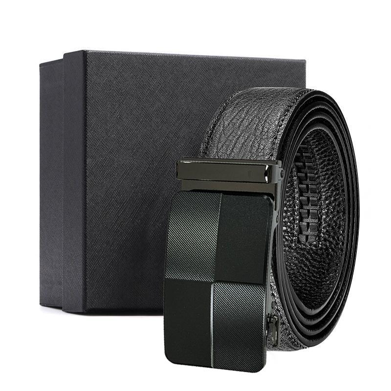 en's first layer cowhide water ripple automatic buckle belt business versatile gift box belt