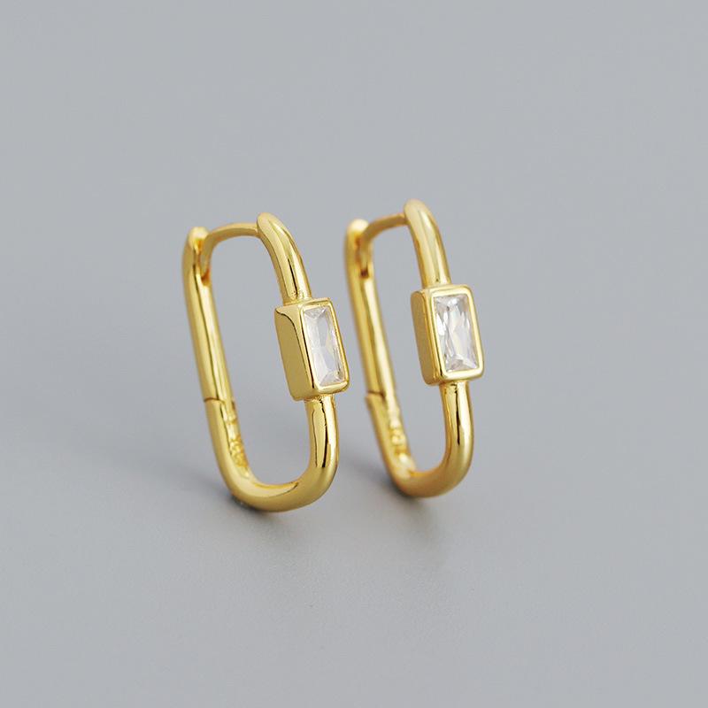 Silver Earring Jewelry Women 925 Sterling Silver Oval Hoop Earring Luxury Gold Plated Colorful Zircon Huggie Earring