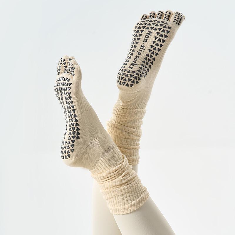 Dual-Use Non-Slip Extra-Long Five-Toe Cotton High-Top Women's Yoga Socks
