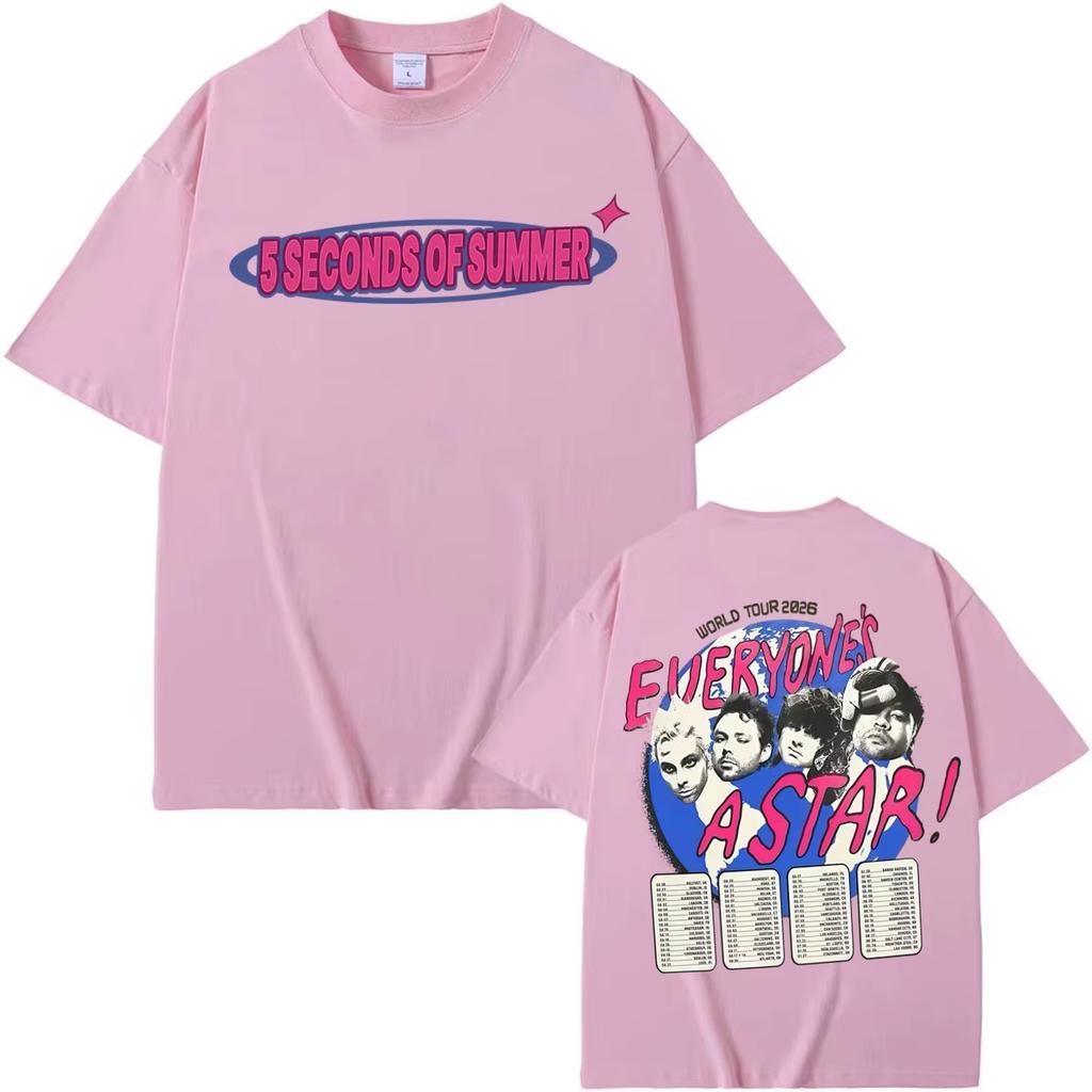 5 Seconds of Summer Everyone's A Star World Tour 2026 T Shirt Men Women Fashion Hip Hop Rock Punk Oversized Short Y2k Short Sleeves Classic