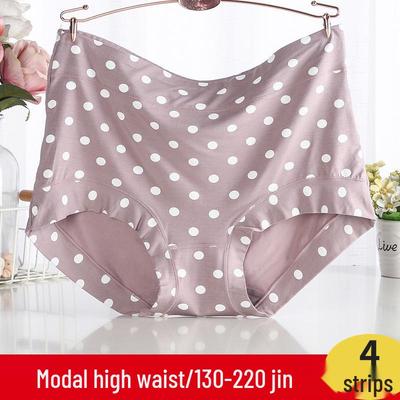 Zestaw 4 szt. Damskie Majtki Plus Size z Wysokim Stanem z Modalnu - Oddychające, Wygodne, W Kropki