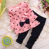 Heart Pattern Polka Dot Girls' Two-Piece Ruffle Set - Spring/Autumn 2025 Collection (Small/Medium)