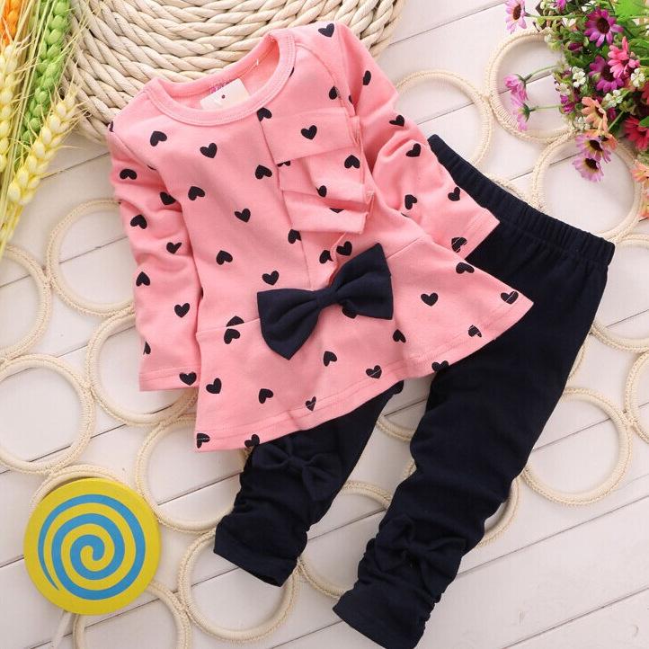 Heart Pattern Polka Dot Girls' Two-Piece Ruffle Set - Spring/Autumn 2025 Collection (Small/Medium)