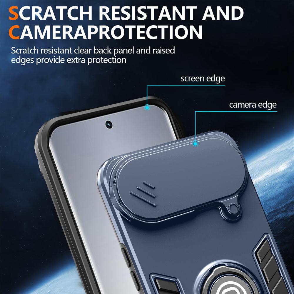 KEYSION Shockproof Armor Case for TECNO Spark Slim 4G Camera Lens Protection Ring Stand Phone Back Cover for Tecno Pova Slim 5G