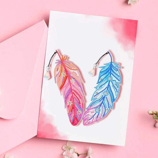 1 Set Diamond Painting Bookmark Fine Workmanship DIY Feather Shape Rhinestone Bookmark Kits