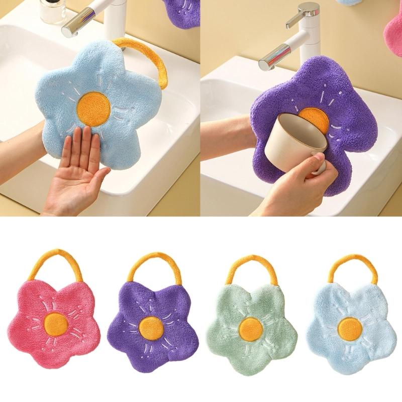 Quick-Dry Hand Towel Coral Fleece Wipe Handkerchief Kitchen Bathroom Absorbent Dishcloth Flower Shape Cleaning Cloth