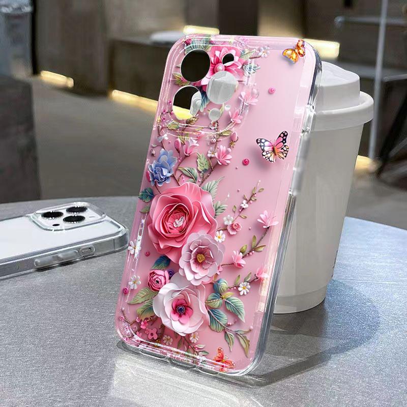 Phone Case For Xiaomi 13 12 11 Lite 5G 14 13 14T 13T 12T For Xiaomi 17 Pro Max Diamond Pearl Butterfly Pattern Transparent Cover