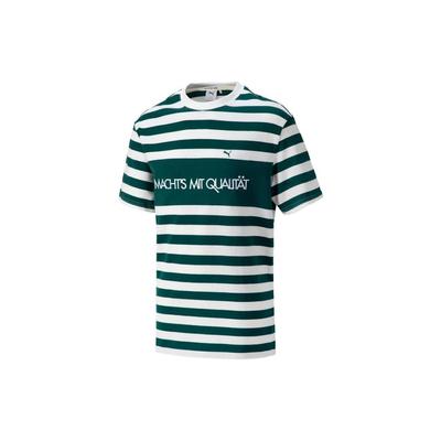 Select Mmq Collection Stripe Letter Crew Neck Casual Short Sleeve T-Shirt Unisex Tops Green 537510-24