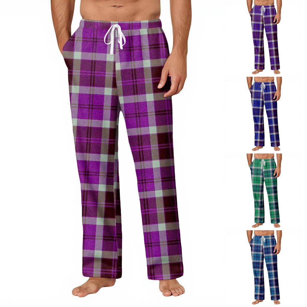 Herre Stripet Rutete Trykk Lomme Casual Bukser Hjem Pyjamasbukser