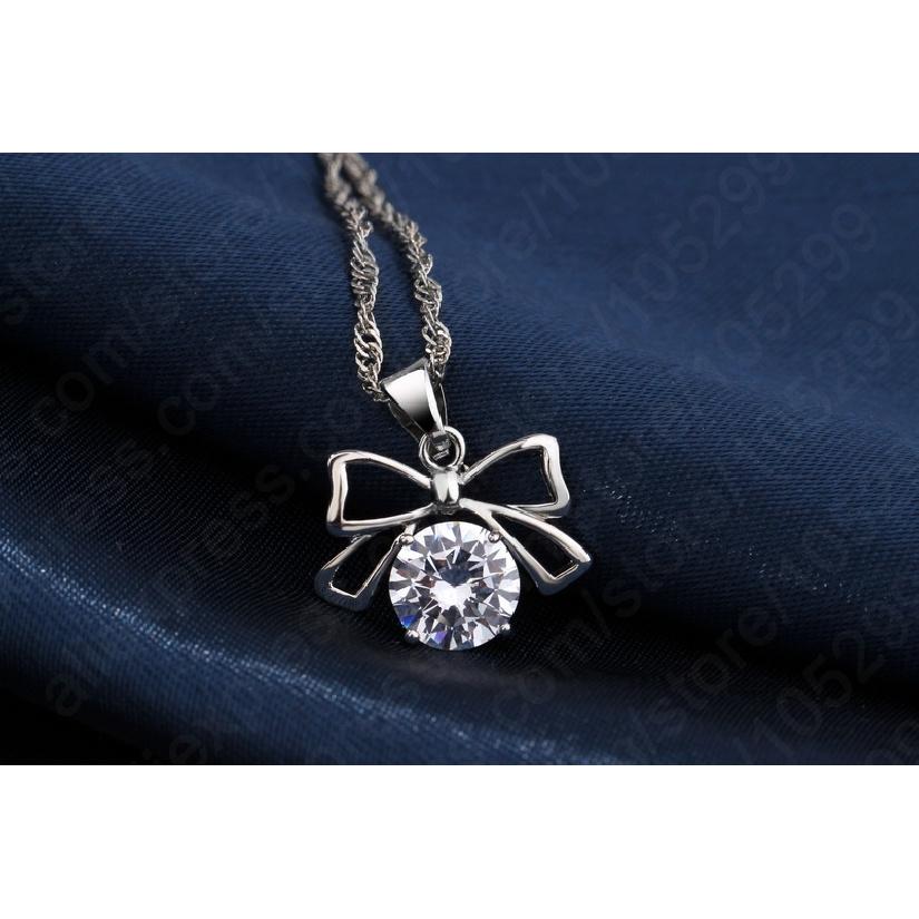 Classic Lovely Girlfriend Birthday Christmas Gifts Shinny CZ Jewelry Set 925 Sterling Silver Pendant Bow Jewelry Set