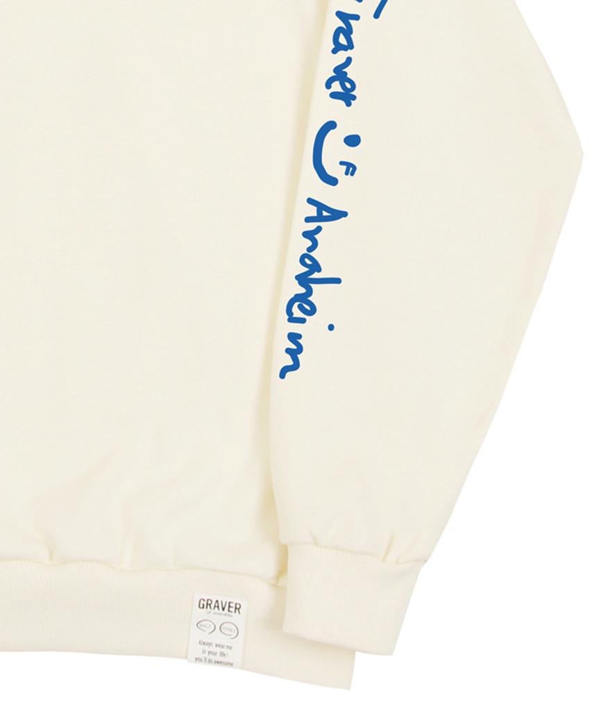 GRAVER [Unisex] Elbow Drawing Logo Smile Sweatshirt_Cream