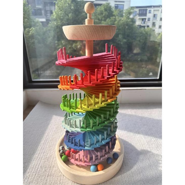 High Quality Rainbow Music Sounding Trees Wooden Petals Assembly and  Marble Run Balls Tracking Kids Educational Toys