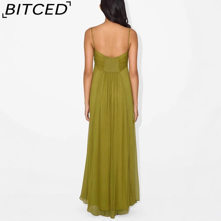 BITCED Summer Sexy Spaghetti Strap U-Neckline Resort Maxi Dress with Full Skirt
