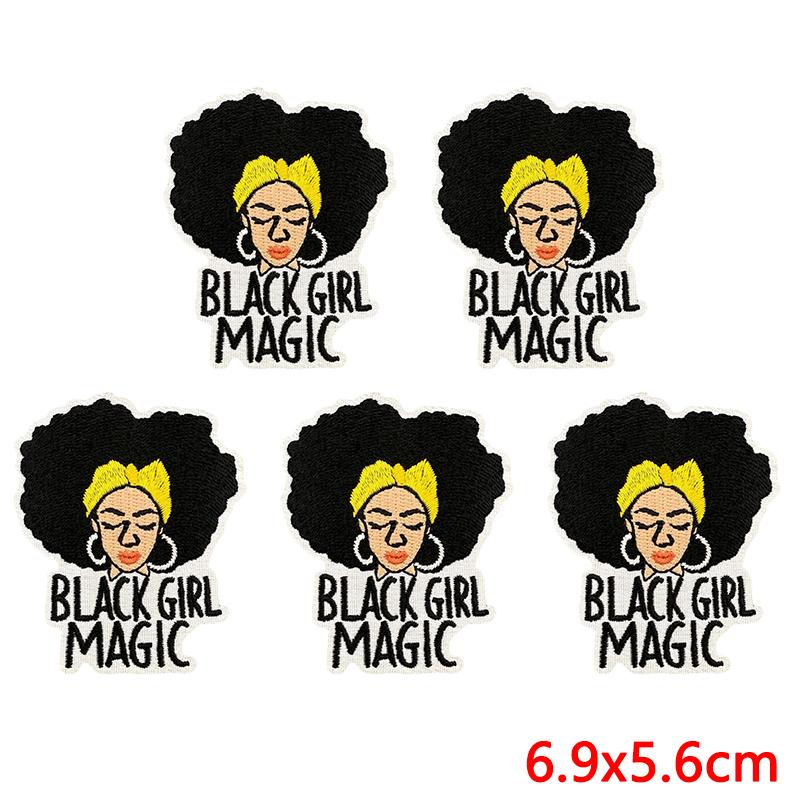 10pcs /Lots Fashion Black Girl Magic Mbroidered Patches Cartoon Letter Slogan Patch Iron On Patches For Clothing Jackets Diy 
