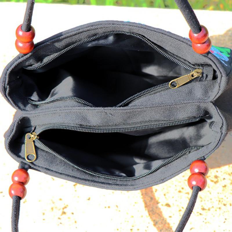 Ethnic style double-sided embroidered double-layer canvas bag middle-aged and elderly women's square bag