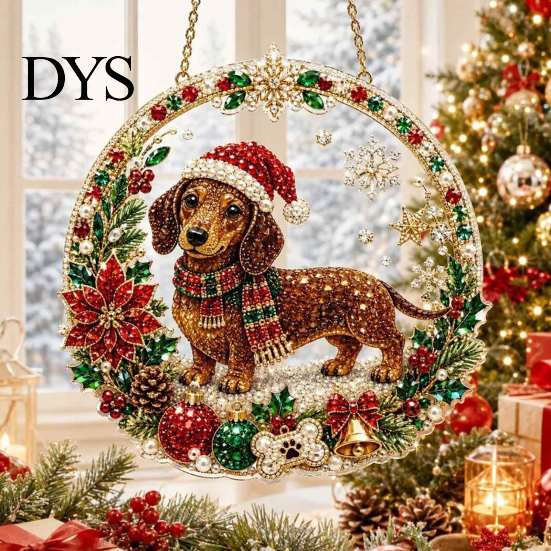 Christmas Themed Hanging Ornaments Diamond Art Ornament, 2D Acrylic Pearl Painting Window Decorations Pattern Suncatcher, Holiday Pendant for