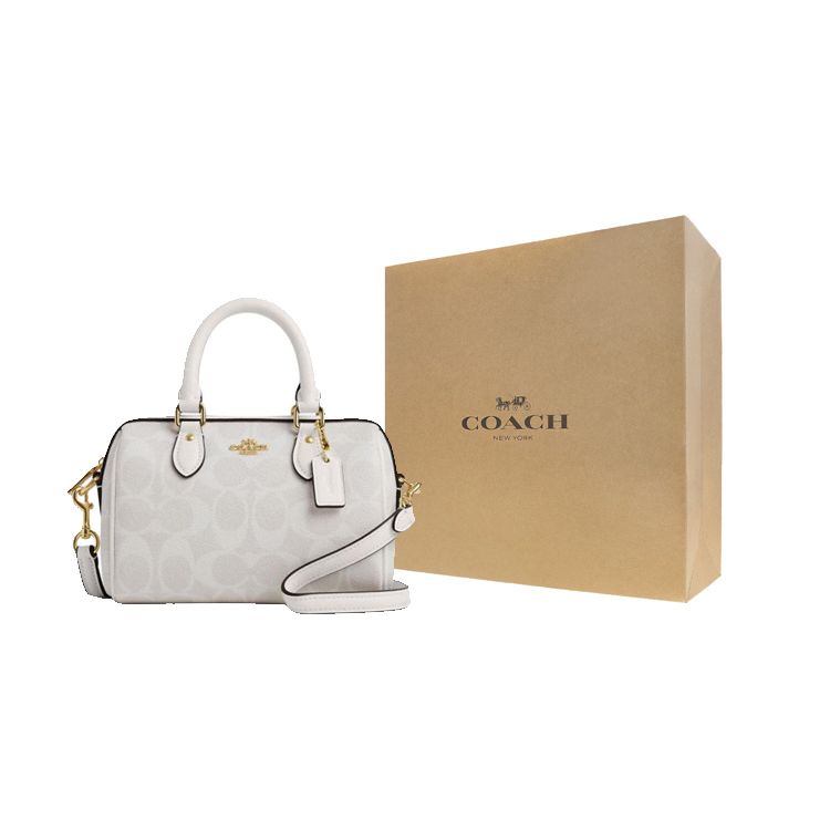 Coach Rowan 18 Classico Monogramma Chiusura Zip PVC Ecopelle Borsa a Spalla Crossbody Piccola da Donna Bianca CS183-IMRFF