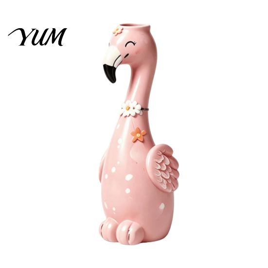 Cute Animal Shape Vase Resin Flamingo Decorative Vase, Pink Flower Holder Figurine, Hand Painted Figurine Tabletop Ornament for Dried Artificial