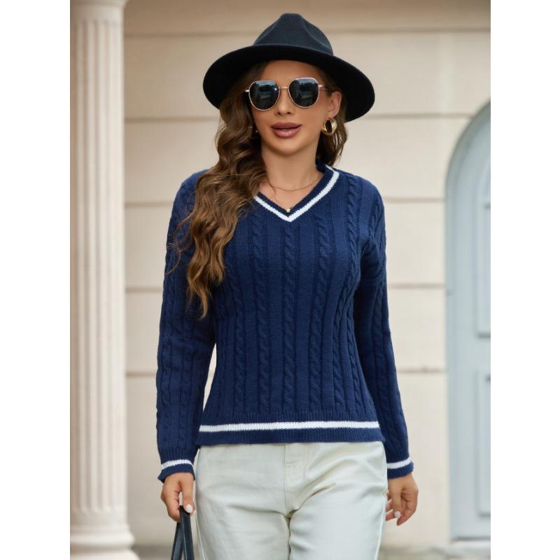 Damen S V-Ausschnitt Langarm Pullover