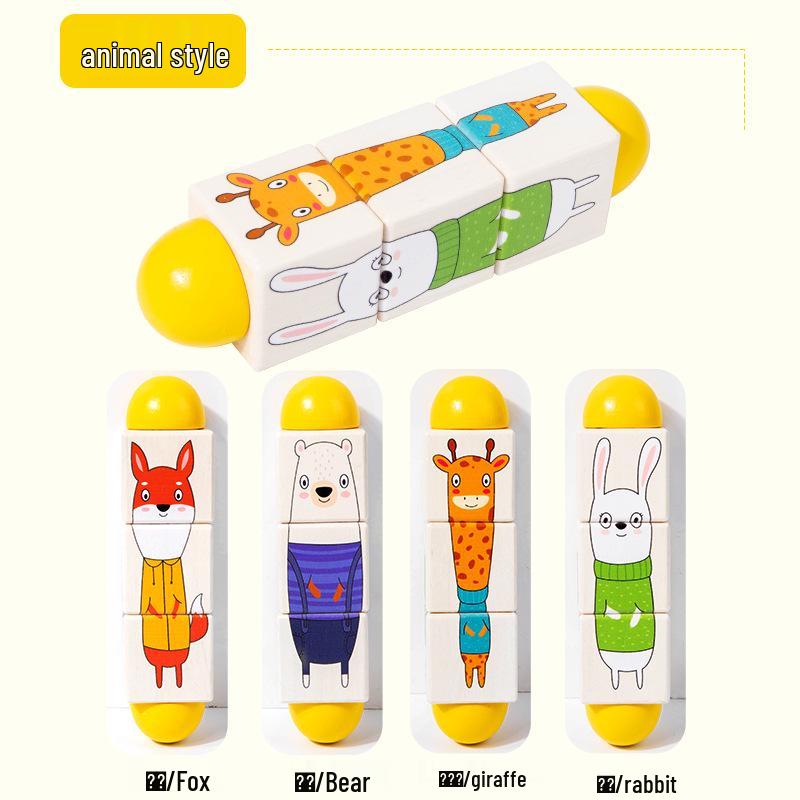 

3D Мультяшный Животное и Транспорт Пазл: Развивающие блоки для раннего детства и вращающаяся деревянная игрушка.