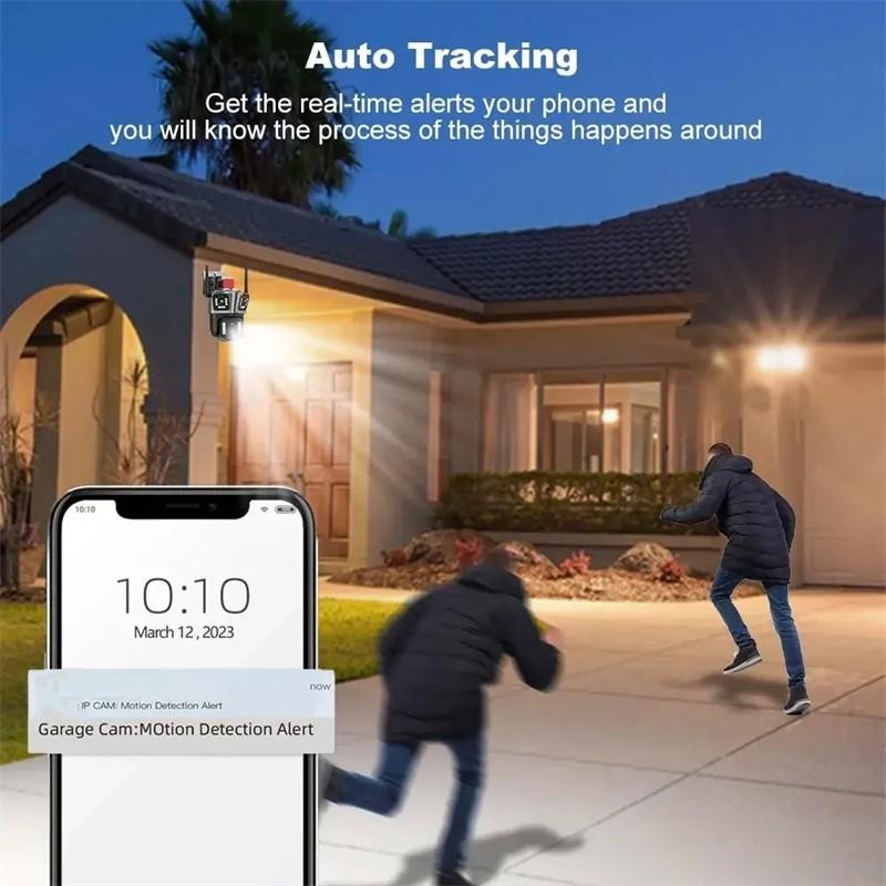 True 500W 2592X1944P Three Lens Super HD WiFi Camera Wireless Outdoor 10X Zoom Security Protection Surveillance Cameras Auto Tracking P2P CCTV PTZ Cam