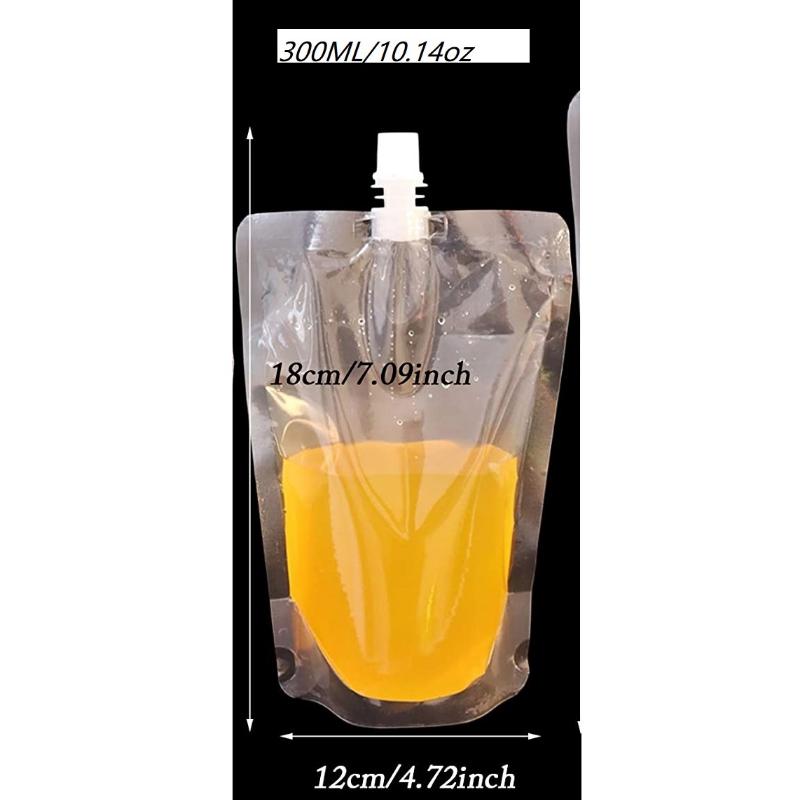

10 шт. в упаковке прозрачные самостоятельные герметичные пакеты для напитков с носиком, портативные пластиковые пакеты для напитков для сока и смузи 300ml