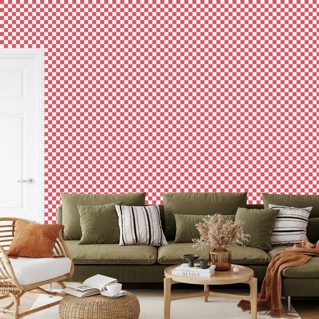 Checkerboard Wallpaper Coral, Soft Forms for Living Room and Bedroom 50x1000