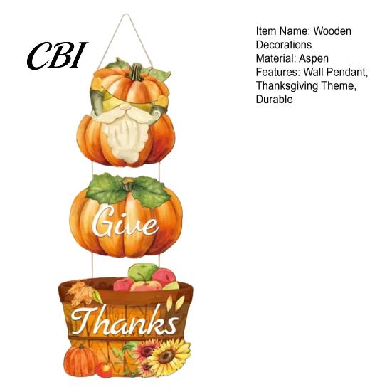 Porch Entrance Autumn Decor Thanksgiving Pendant, Durable Wooden Fall Decoration, Pumpkin And Fruit Basket Give Thanks Hanging Sign Printed,