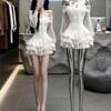 Women's White One-Shoulder Ruffle Long Sleeve Dress: Autumn/Winter Princess Style Gown with Puffy Skirt