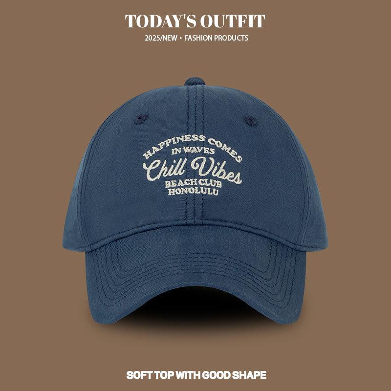 Retro American Three Dimensional Embroidered Letters Baseball Hat for Women Street Versatile Face Showing Little Couple Baseball Cap