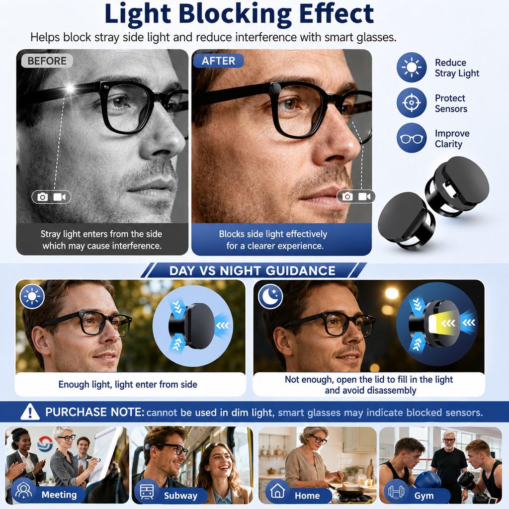 Schwarze LED-Lichtblocker für Brillen, Abdeckung für Brillen, 2er-Pack Leichte Accessoires