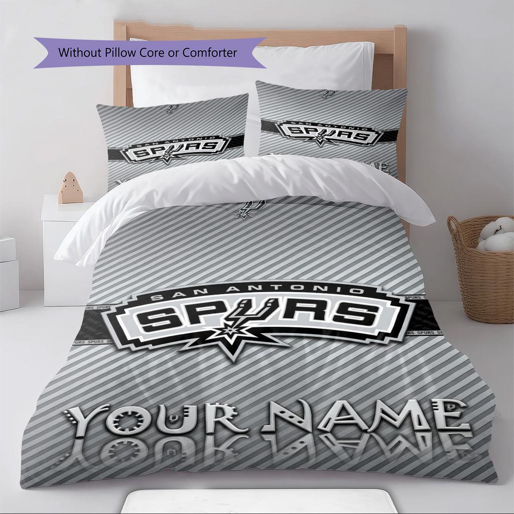 Name Custom San Antonio Spurs Logo Pattern Bedding Set Quilt Cover Pillowcase Home Decor Gift (1 * Duvet Cover + 2 * Pillowcase, Without Core)