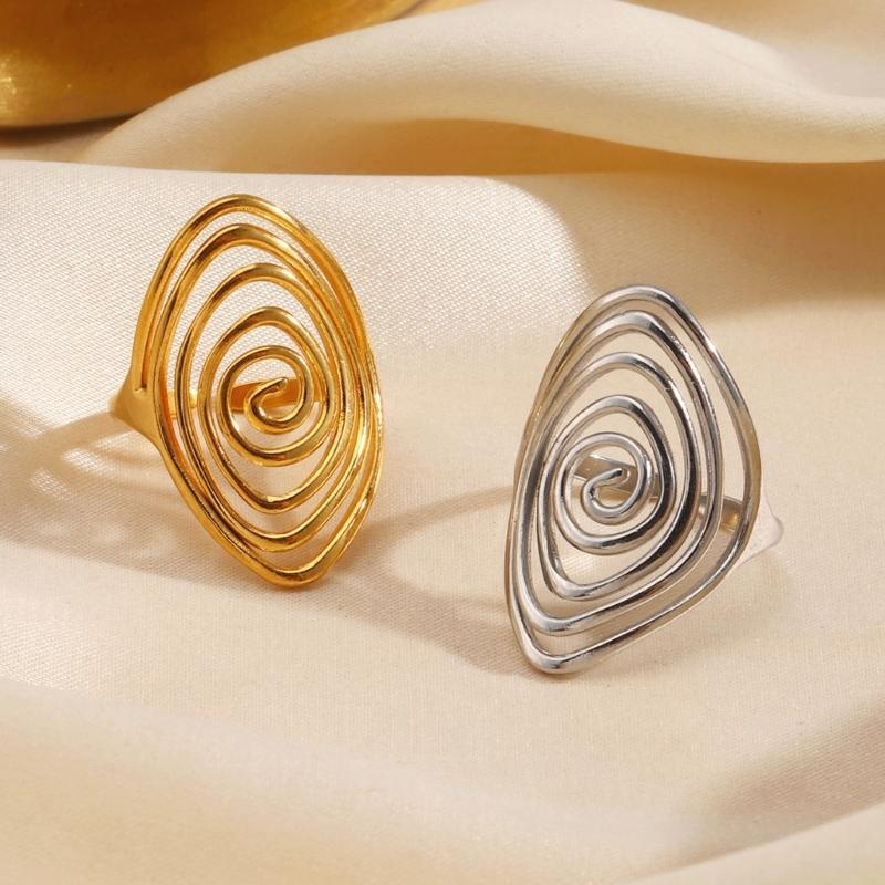 Stainless Steel Minimalist Whirl Motion Rotating Open Ring Adjustable Fit Comfortable Modern Open Vortex Ring Accessory