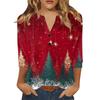 Women's T Shirt Christmas Print Button 3/4 Sleeve Daily Weekend Fashion Basic V- Neck Regular Top