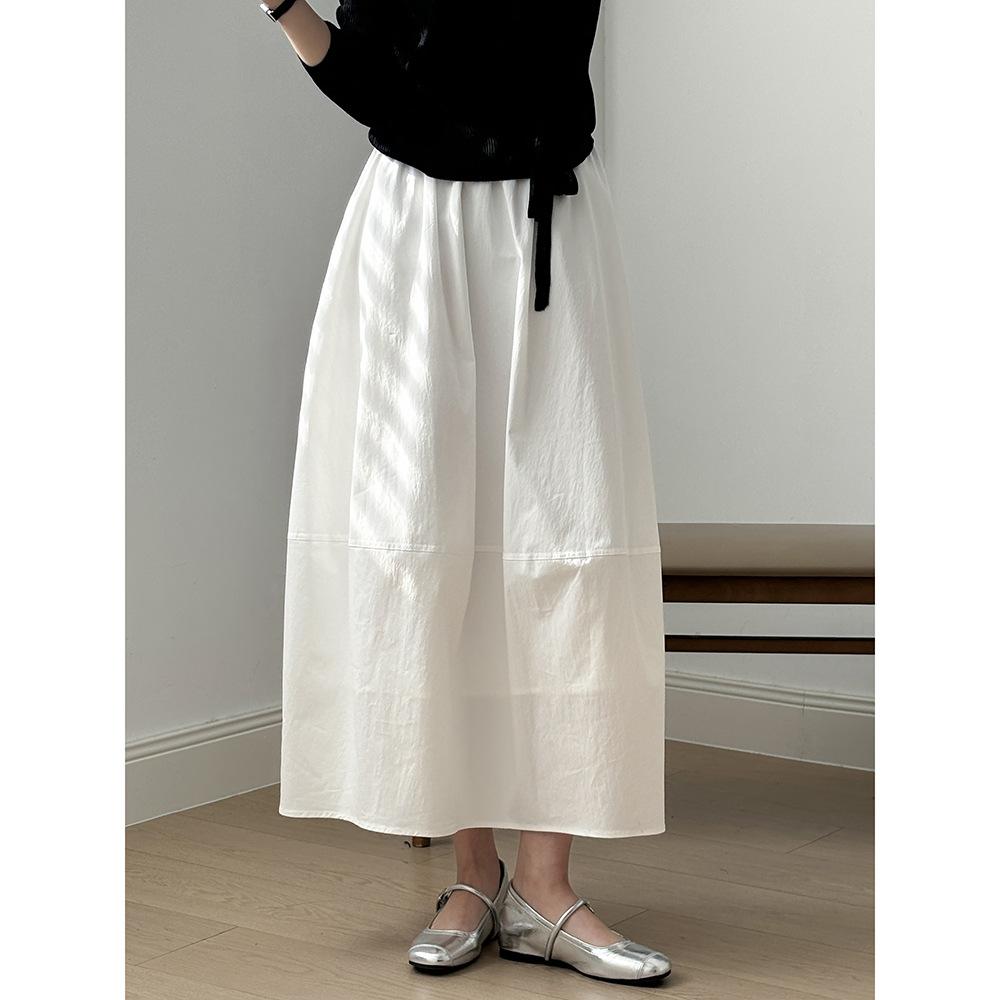 

Johnature High-waisted Bud Skirts Slouchy Style Spring Summer Simple Elasticated Waist Women Skirts M білий