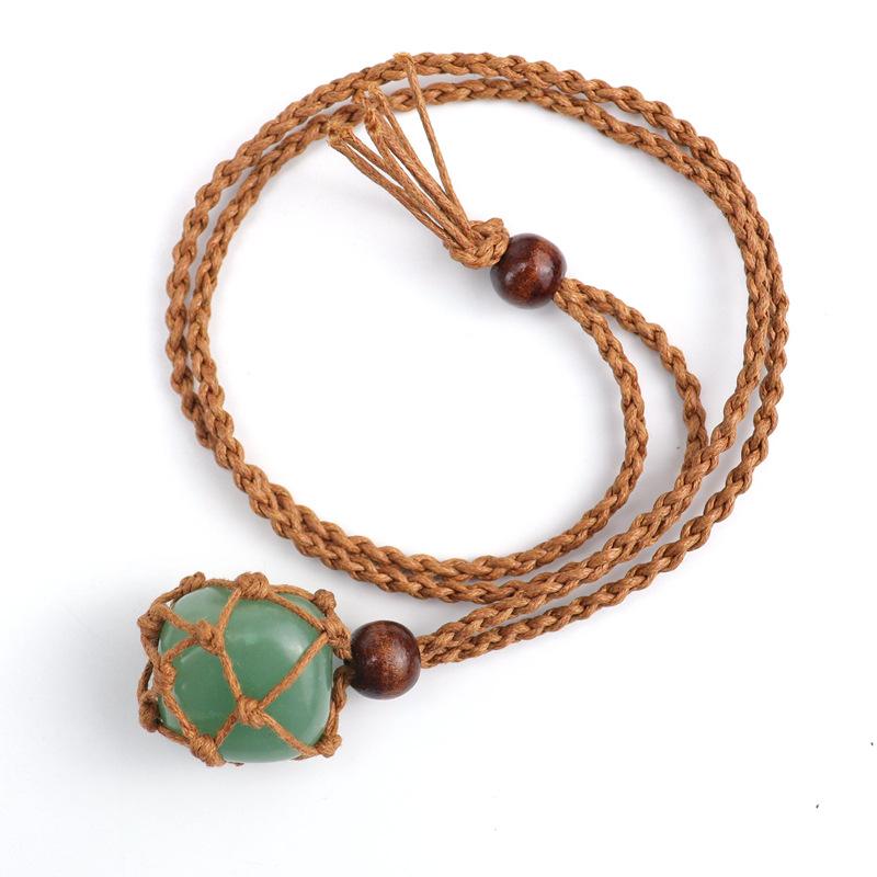 Natural Stone Crystal Rough Stone Mesh Pocket Hand-Woven Necklace Pendant, Adjustable N558