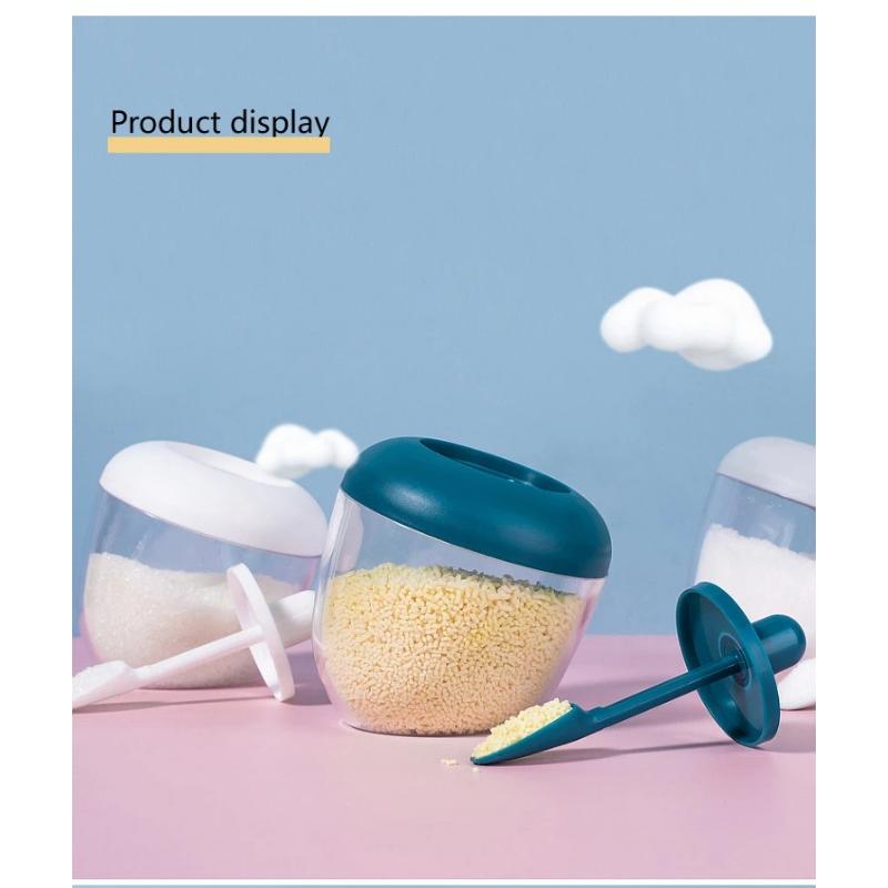 Прозора креативна кухонна кругла пляшка для приправ із ложкою та кришкою, захищена від вологи та пилу