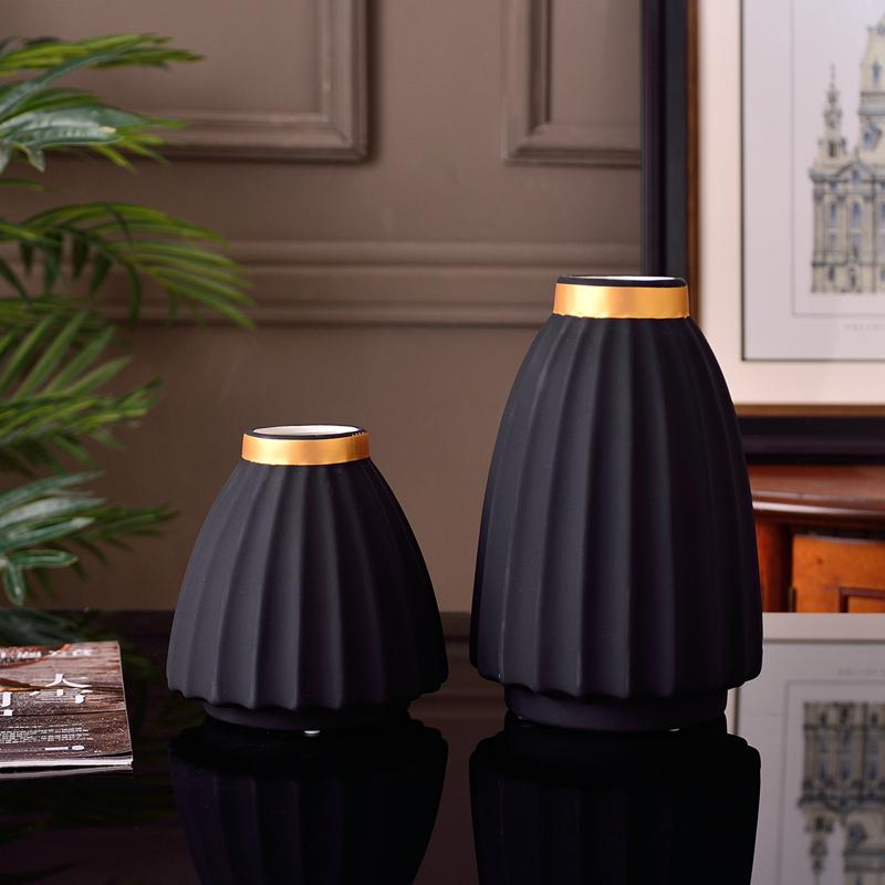 1pc Matte Porcelain Vase Grey Black Flower Vase Home Decoration Centerpiece Ornament Gold-Plated Stoneware Desktop Vase 16/25cm