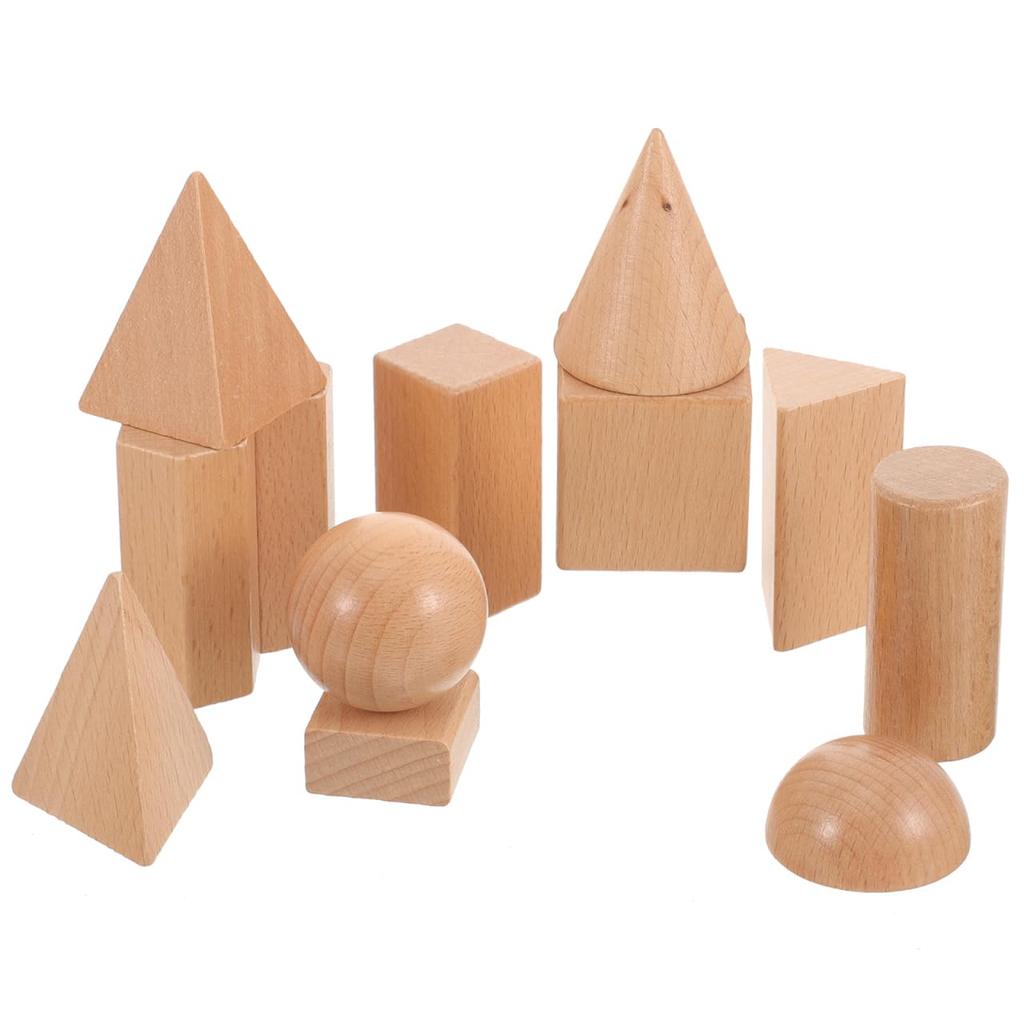 Gadpiparty Wooden Blocks, Cubes, Building Blocks, Geometry Blocks, 3D, 12 Pieces, Wooden 3D Models, Math, Oval, Pyramid, Geometric Models, Learning