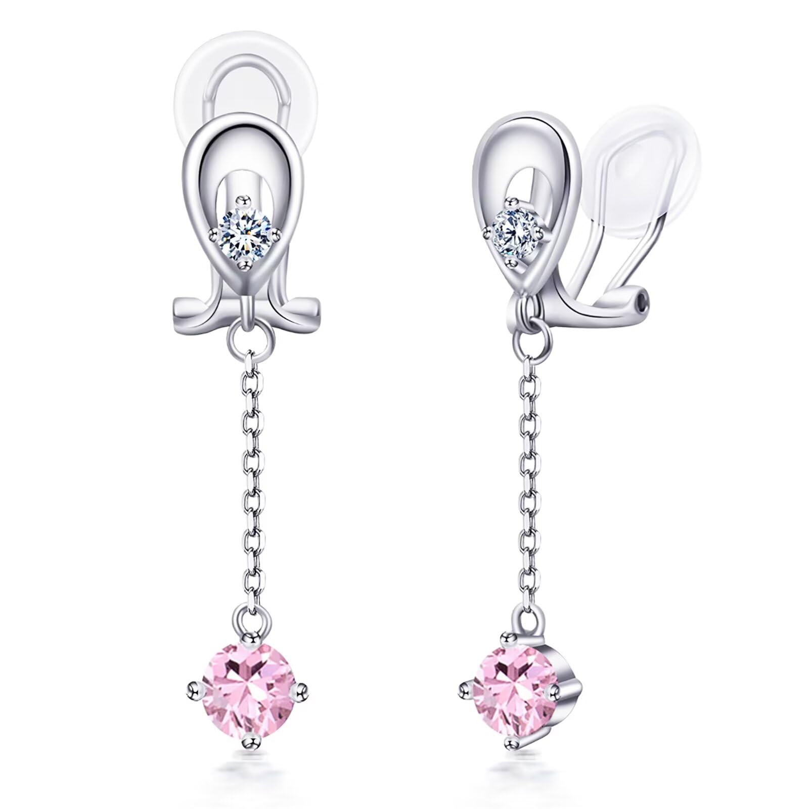 

Painless Earrings for of 925 Day SK.Whiee Women, Popular, Hypoallergenic, Dangling, Drops Love , Silver, Non-Pierced Earrings, Pink, Zirconia, Drop, рожевий